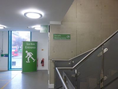 Ice Rink Entrance Signage (Ice café upstairs will be open at weekends and hockey matches)
