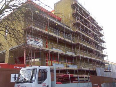 Bus Garage Scaffolding Up To Top

