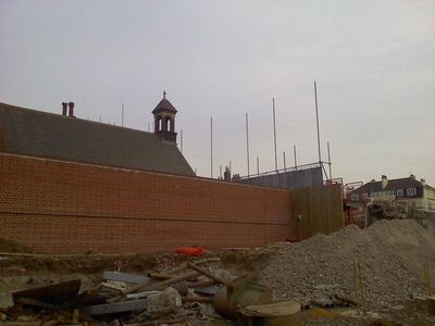 Bus Garage Demoltion from behind Church
