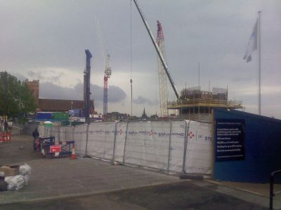 Long View of Cranes on Site
