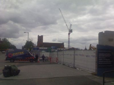 Long View of Cranes on Site

