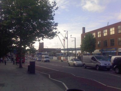 Long View of Tesco Frame from Across the High Road
