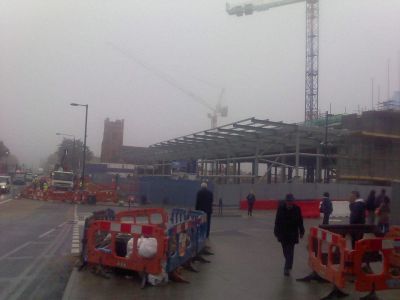 Long View of Tesco Frame and Roadworks
