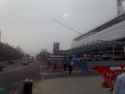 Long View of Tesco Building and Roadworks
