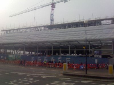Long View of Tesco Building and Roadworks
