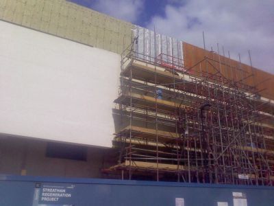 Render and Timber Panels on Side of Leisure Centre
