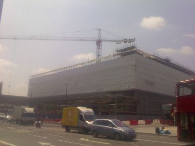Long View of Tesco Building from Across the High Road
