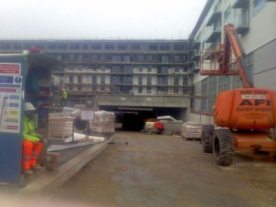 Car Park Entrance and Flats Behind
