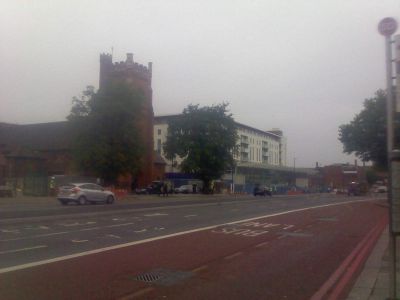 Long View of Tesco/Residential Building from South
