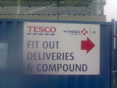 Sign of Tesco Fit Out in Progress

