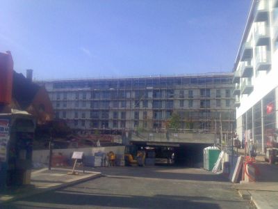 Car Park Entrance and Flats Behind
