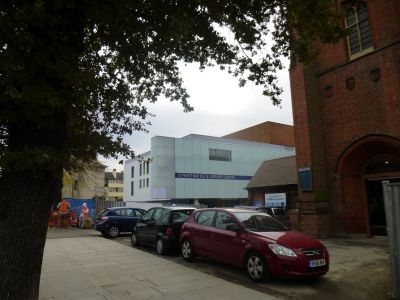 Leisure Centre from in front of Church

