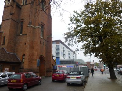 Long View of Tesco/Residential Building from South
