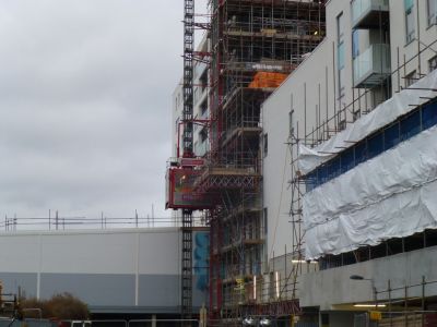 Works/Lift at Back of Flats from Car Park

