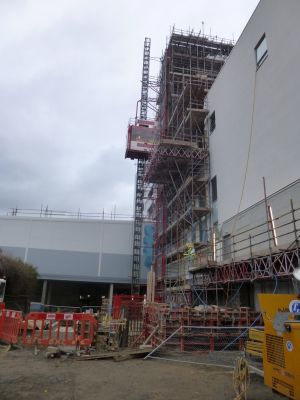 Works/Lift at Back of Flats from Car Park
