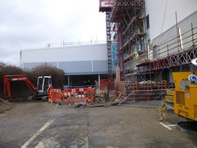Works/Lift at Back of Flats from Car Park
