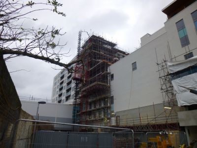 Works/Lift at Back of Flats from Car Park
