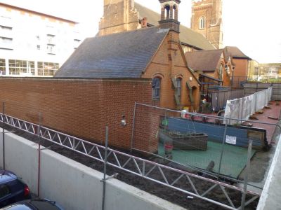 Planters behind Church
