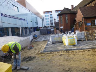 Work on Paving around Church
